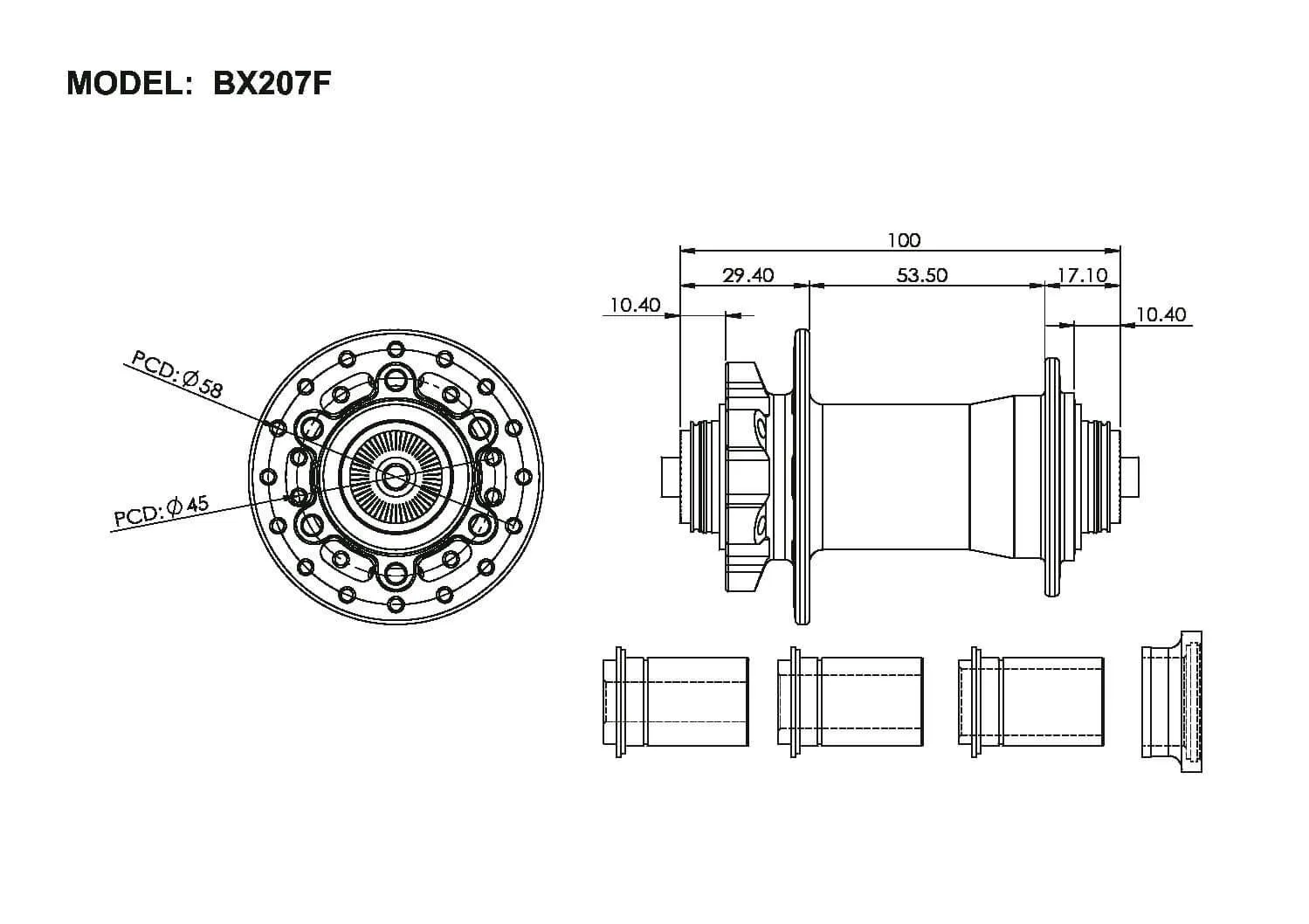Bitex BX207F 12mm Disc Brake Front Hub (Black)
