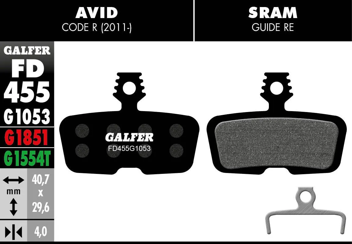 Galfer FD455 Brake Pads Avid Code R (2011-) SRAM Code R RSC Guide Re