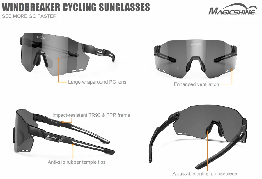Magicshine Windbreaker Polarized Sport Sunglasses (Black)