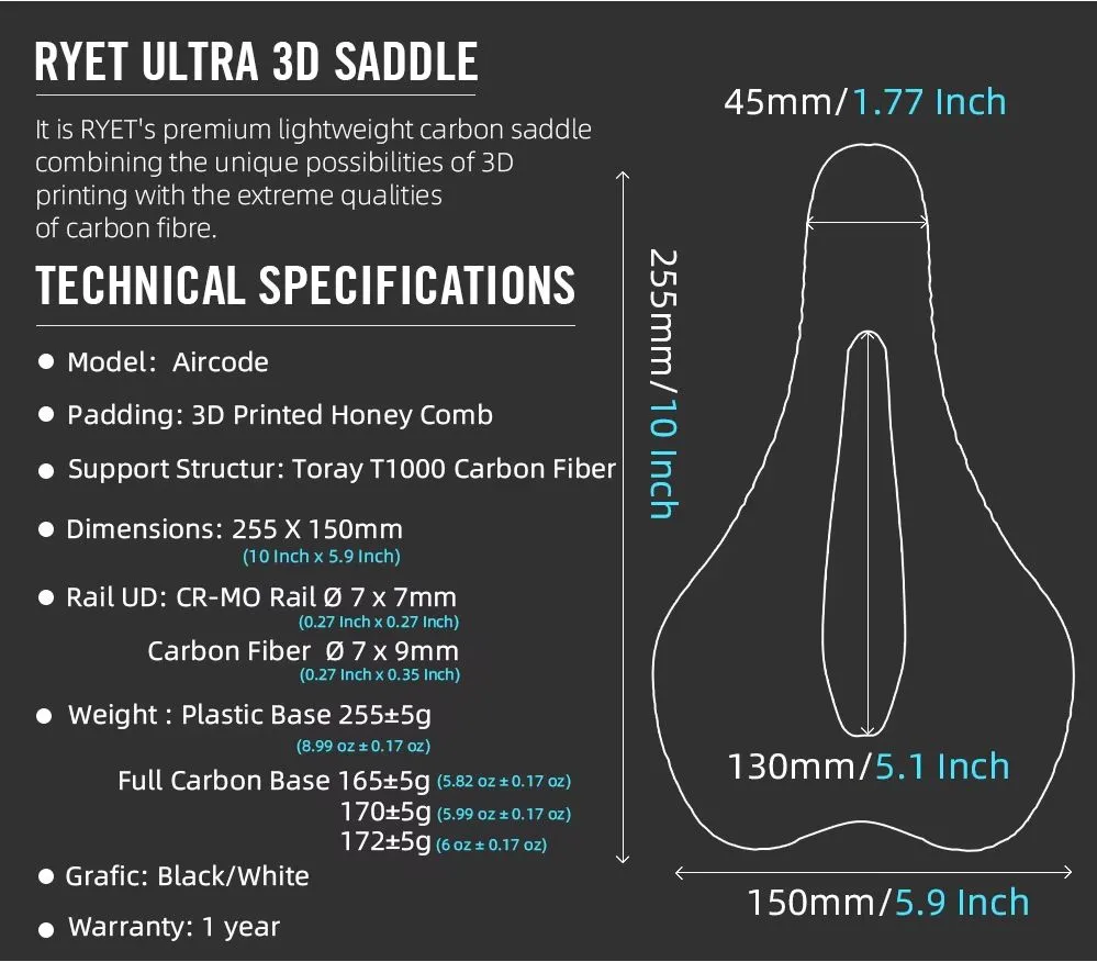 RYET 3D Printed Saddle