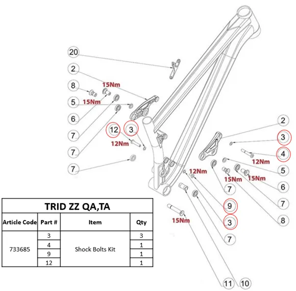 Shock Bolts Kit for Trid ZZ (QA - TA)