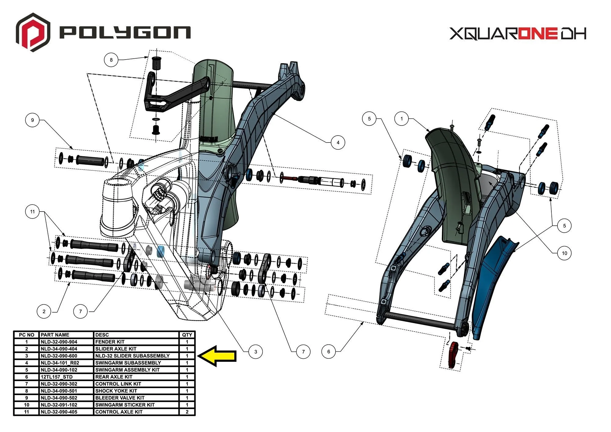 SLIDER SET FOR XQUARONE (NLD-34-090-404)