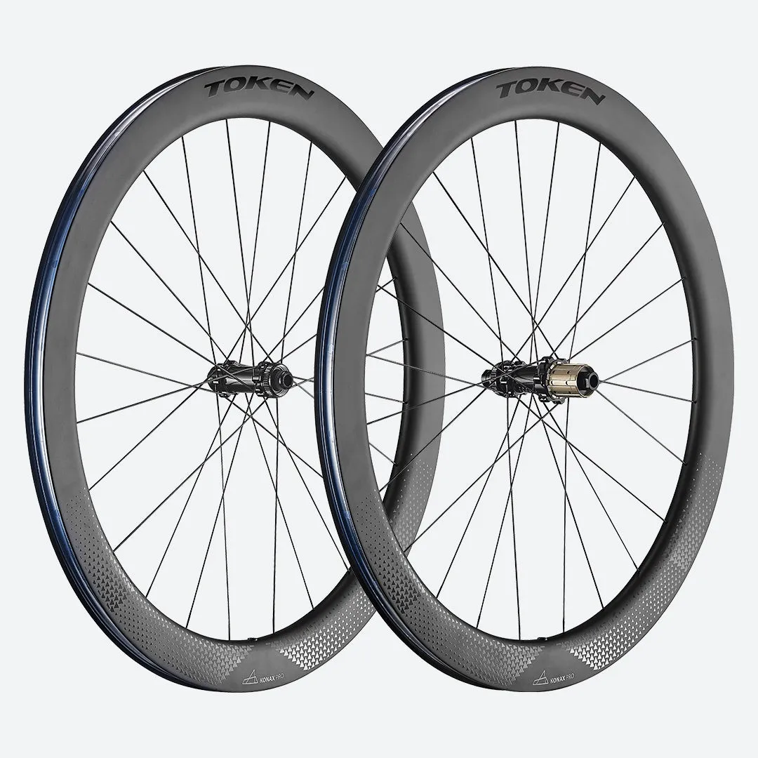 Token Konax Pro C52D Carbon Tubeless Ready Disc Brake Wheelset - Shimano/Sram (Black)