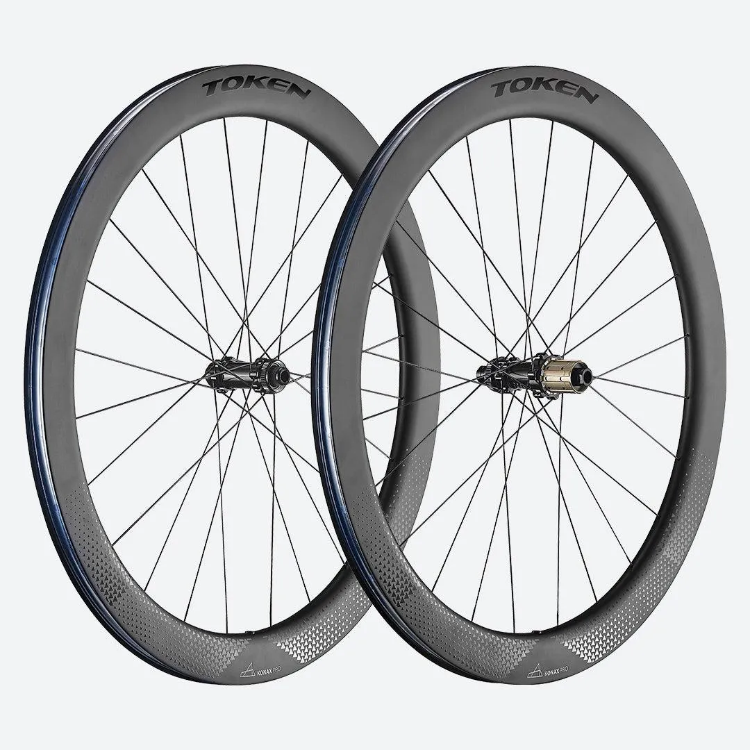 Token Ventous and  Konax Pro Carbon Disc Brake Wheel- Shimano/Sram (Black/White Decal)