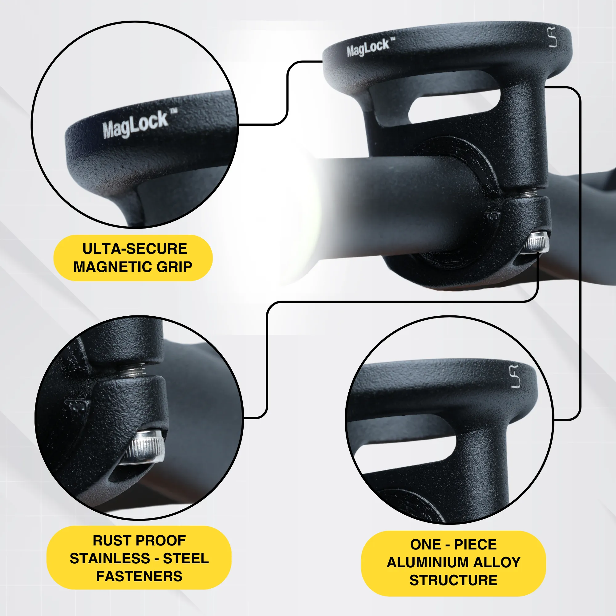 URA MagLock Handlebar Magnetic Phone Mount for Bicycles (Texture Matte Black)