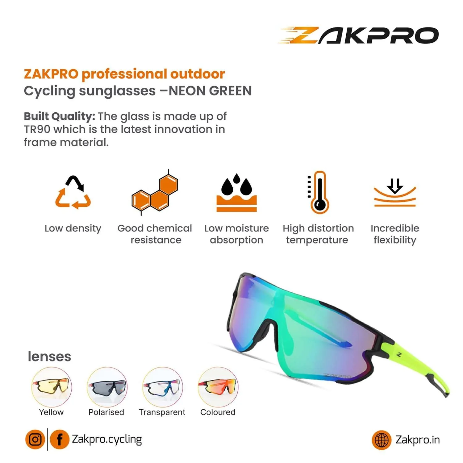 Zakpro Professional Outdoor Sport Sunglasses (Fluorescent Green)