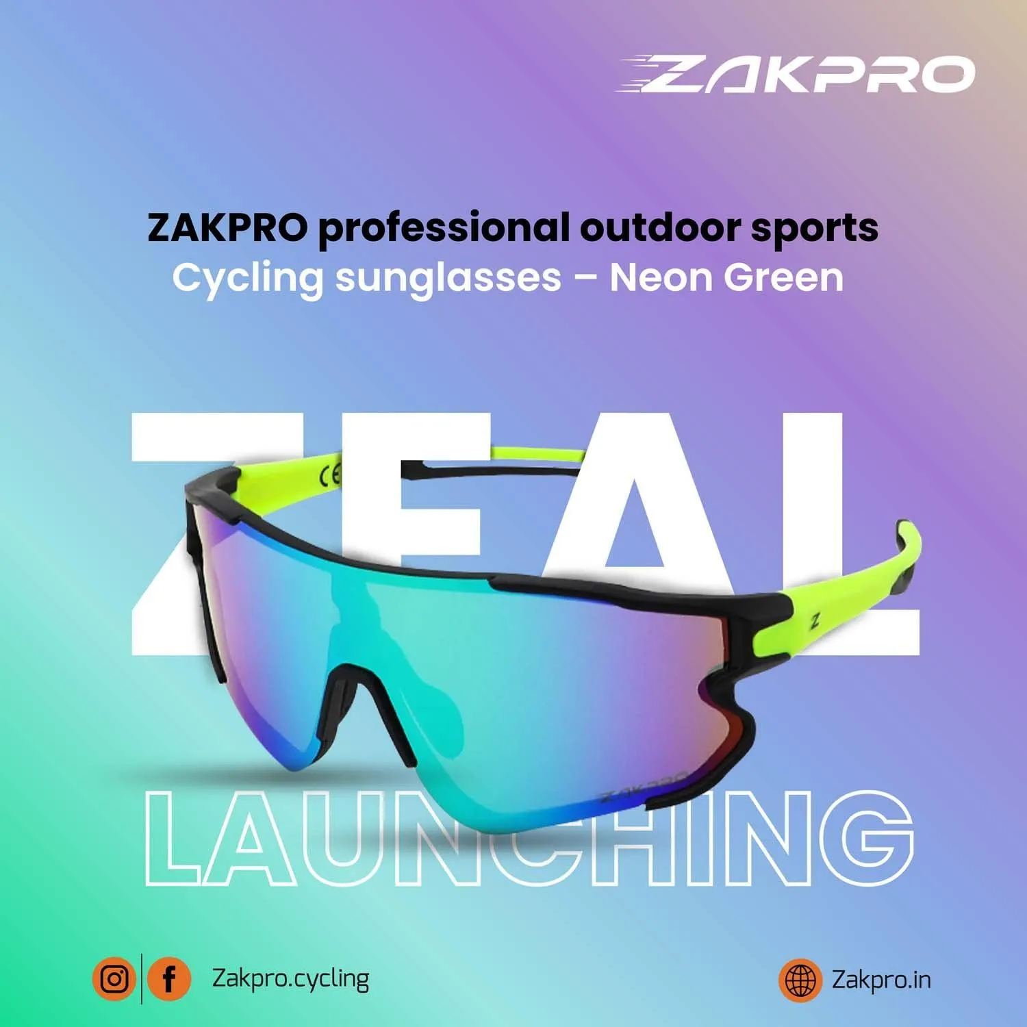 Zakpro Professional Outdoor Sport Sunglasses (Fluorescent Green)
